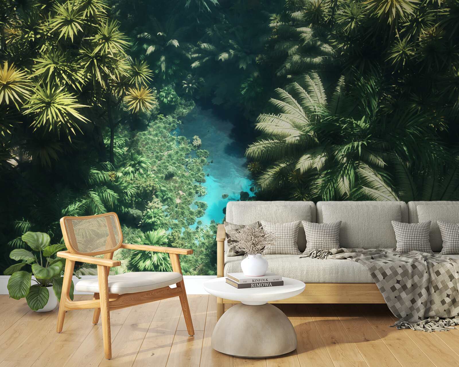 Papier peint ciel nocturne avec plantes tropicales