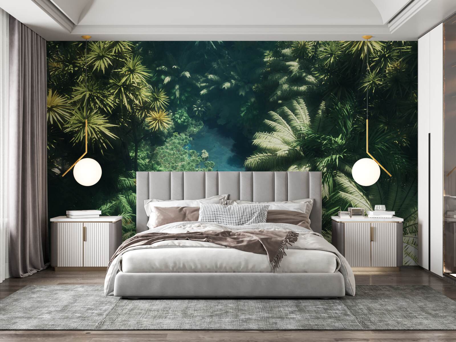 Papier peint ciel nocturne avec plantes tropicales