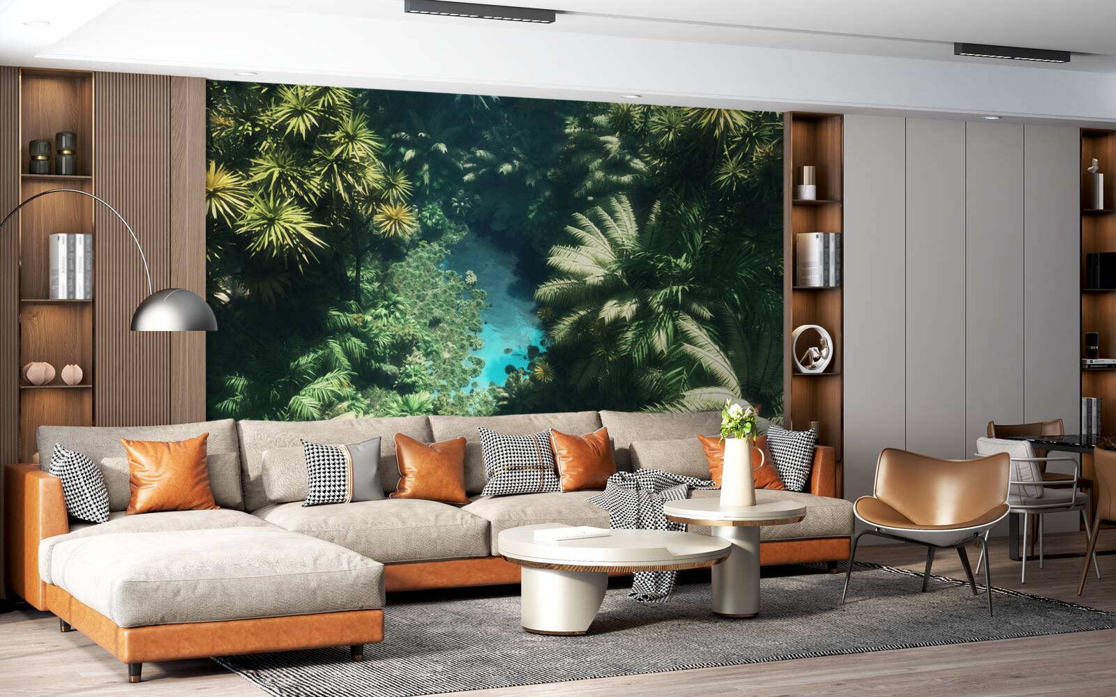 Papier peint ciel nocturne avec plantes tropicales