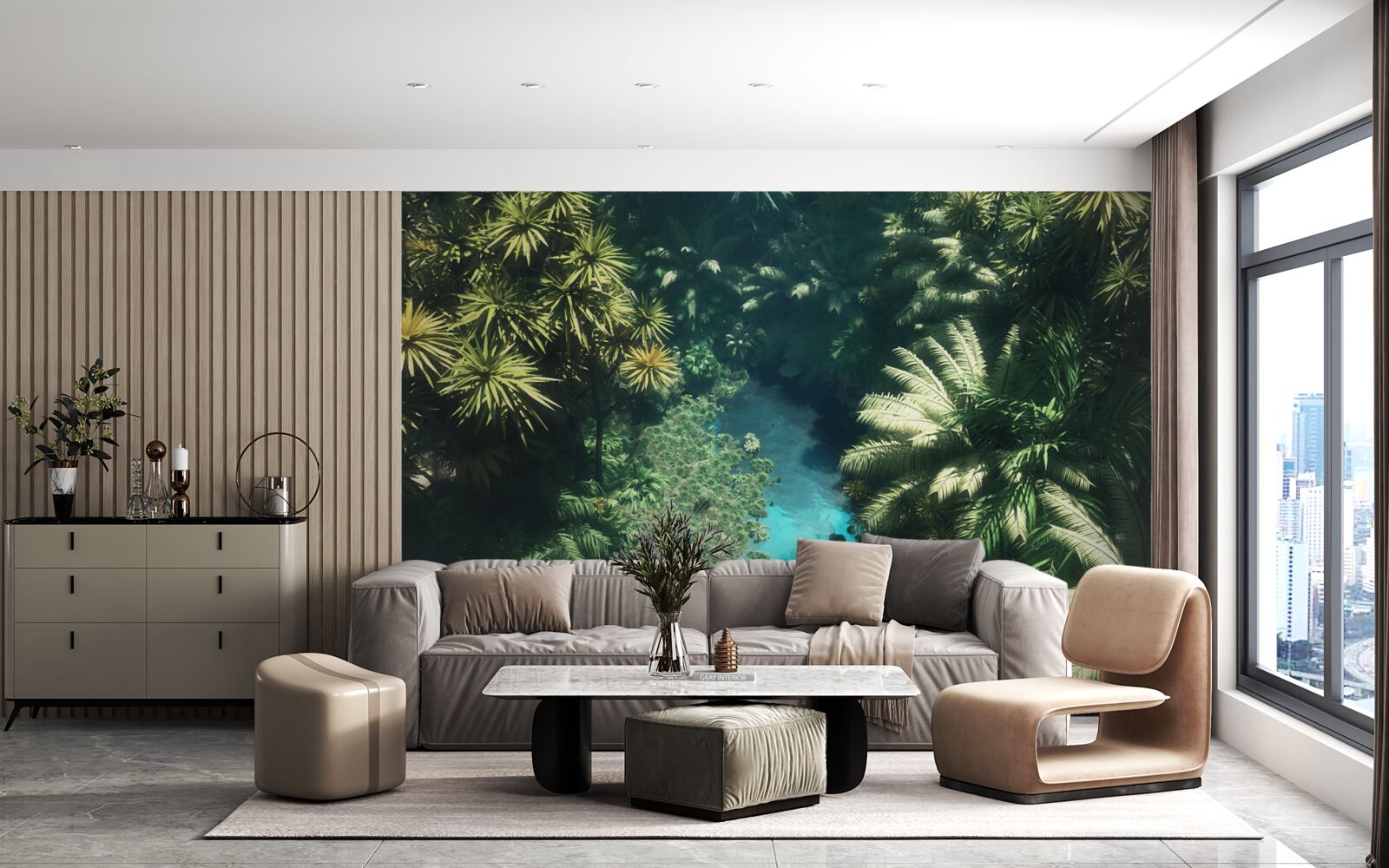 Papier peint ciel nocturne avec plantes tropicales