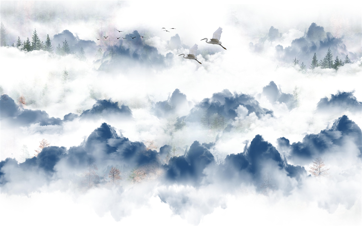 Papier peint des créatures à plumes survolent les sommets brumeux des chaînes de montagnes