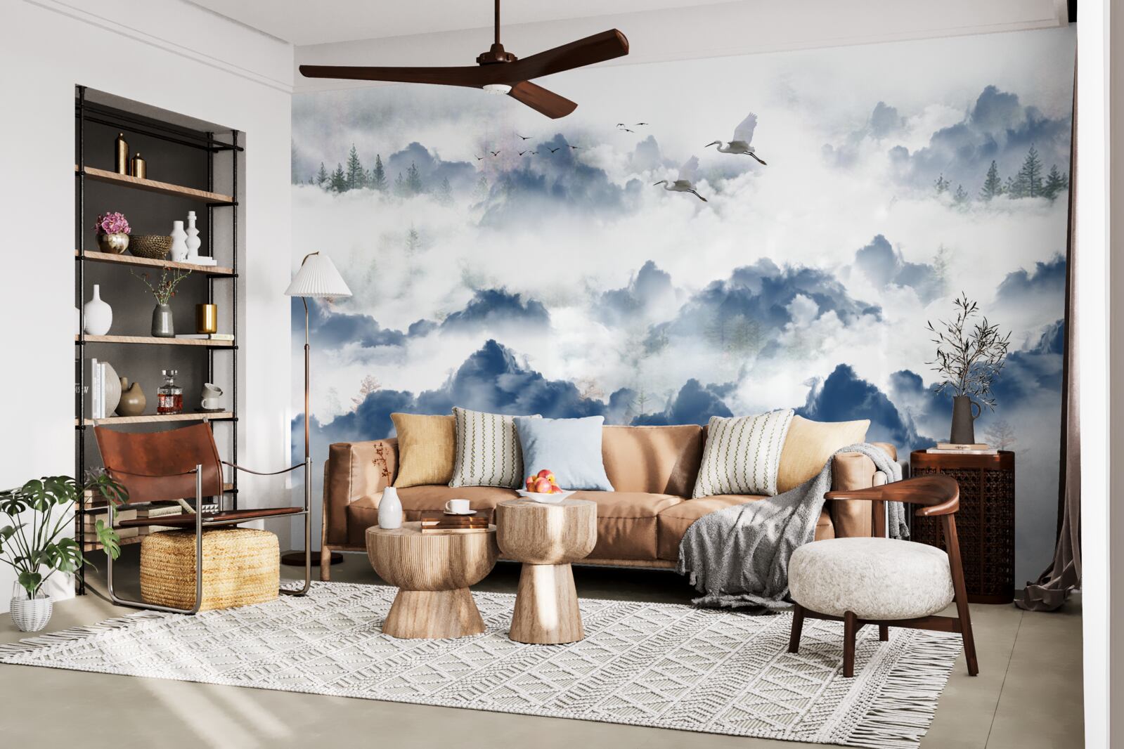 Papier peint des créatures à plumes survolent les sommets brumeux des chaînes de montagnes