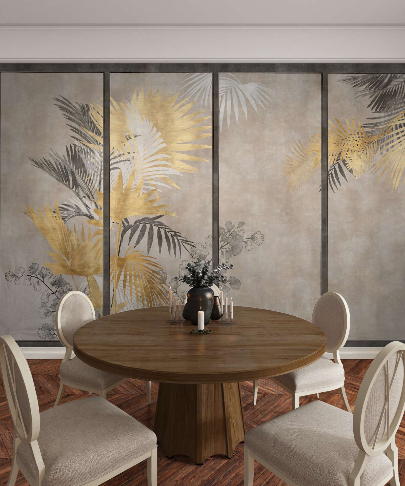 Papier peint représentation abstraite d'une forêt tropicale dans un format modulaire