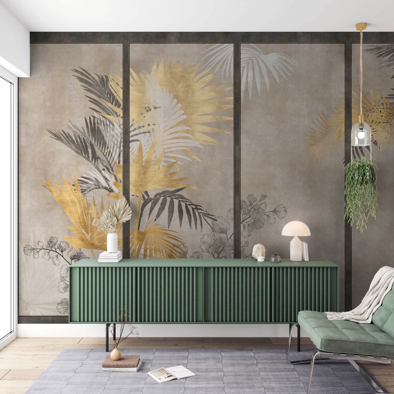 Papier peint représentation abstraite d'une forêt tropicale dans un format modulaire