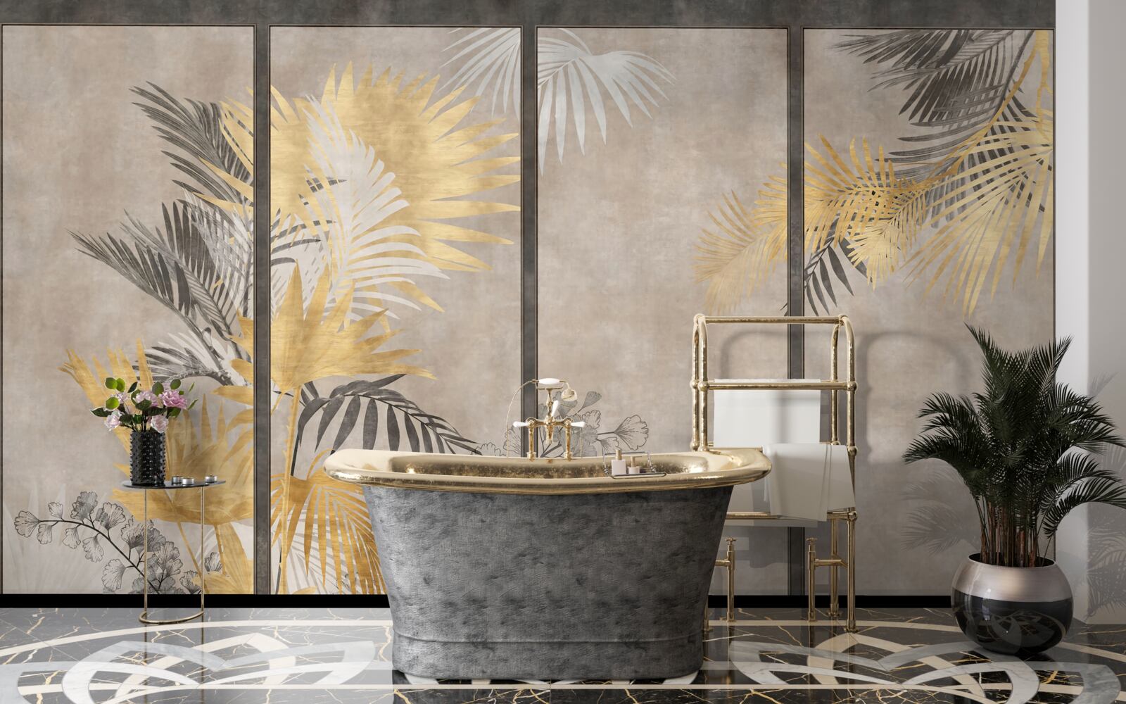 Papier peint représentation abstraite d'une forêt tropicale dans un format modulaire