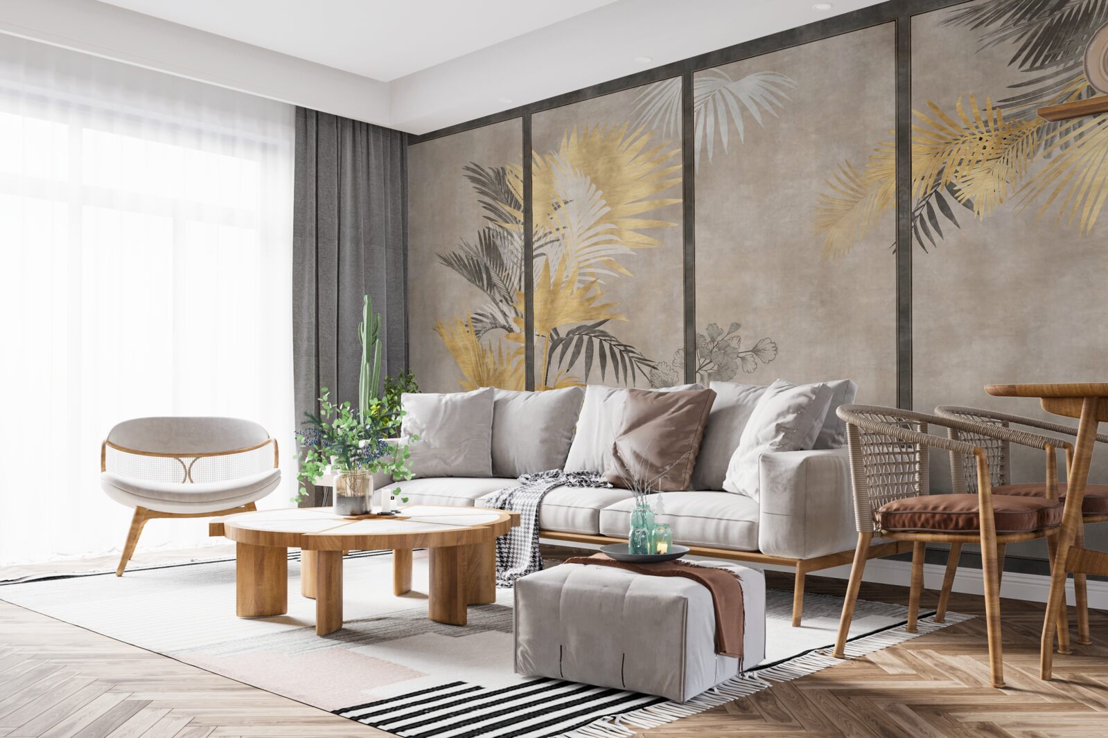 Papier peint représentation abstraite d'une forêt tropicale dans un format modulaire