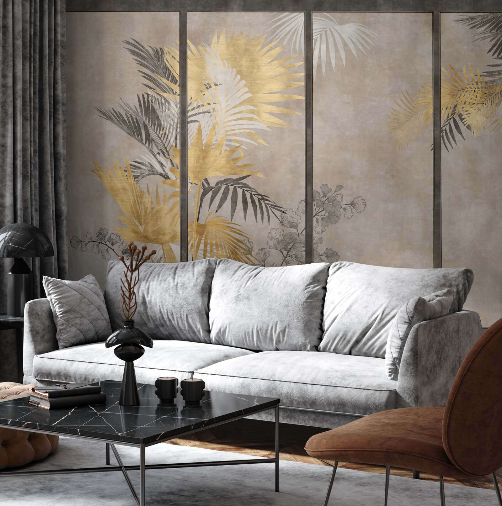 Papier peint représentation abstraite d'une forêt tropicale dans un format modulaire