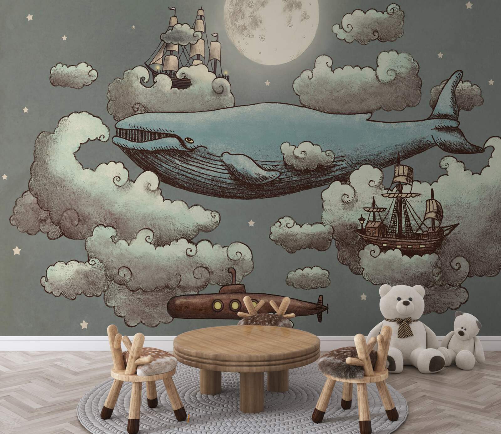 Papier peint cachalot géant parmi les nuages