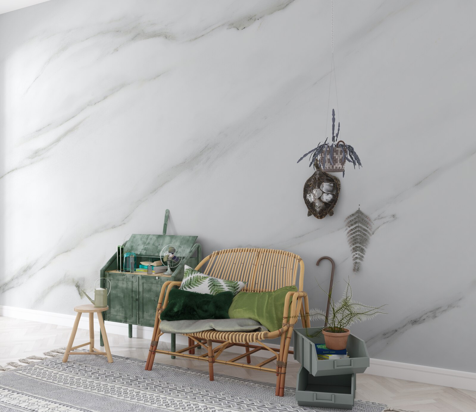 Papier peint Marbre blanc neige avec motifs de vagues grises