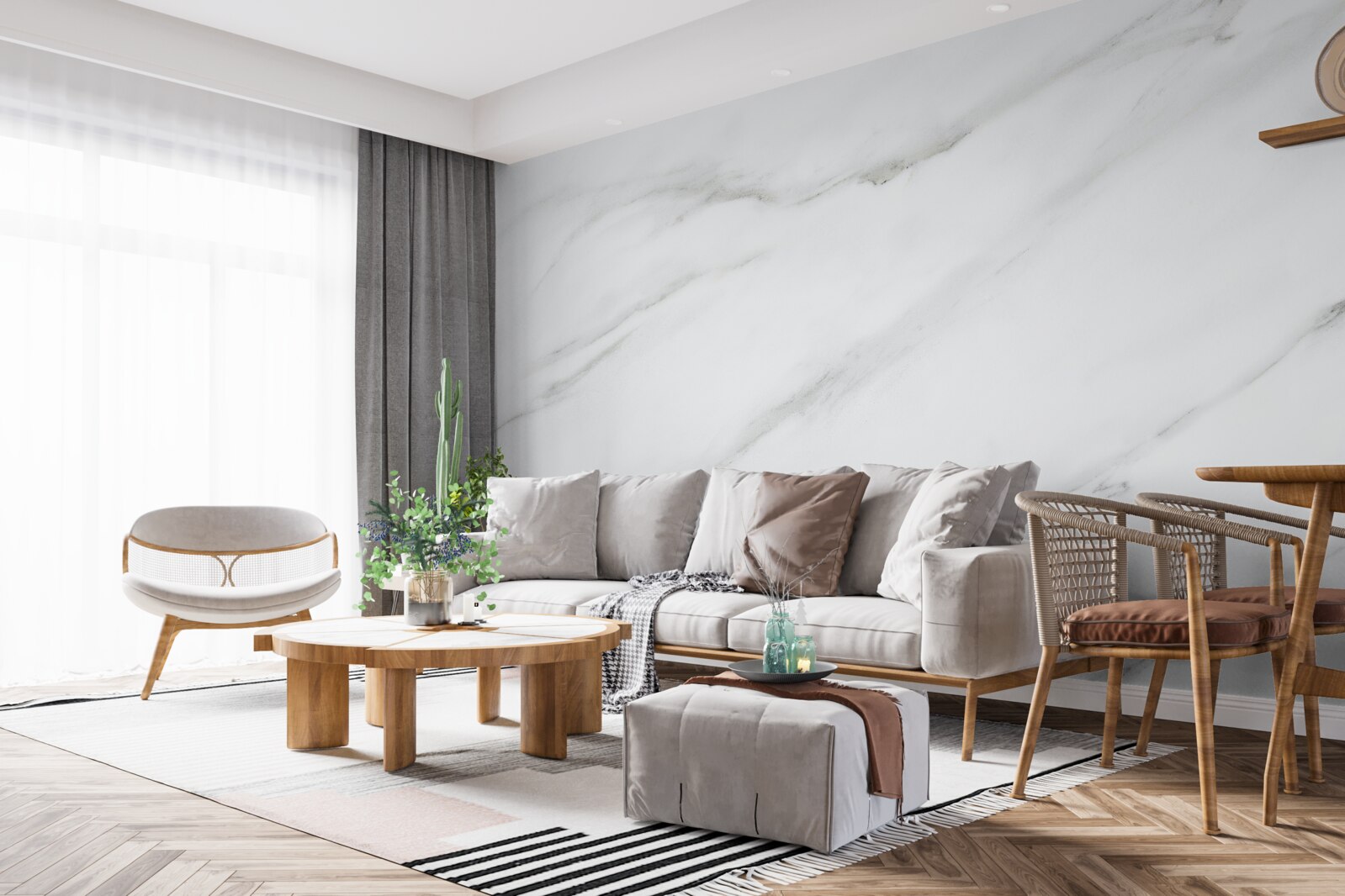 Papier peint Marbre blanc neige avec motifs de vagues grises