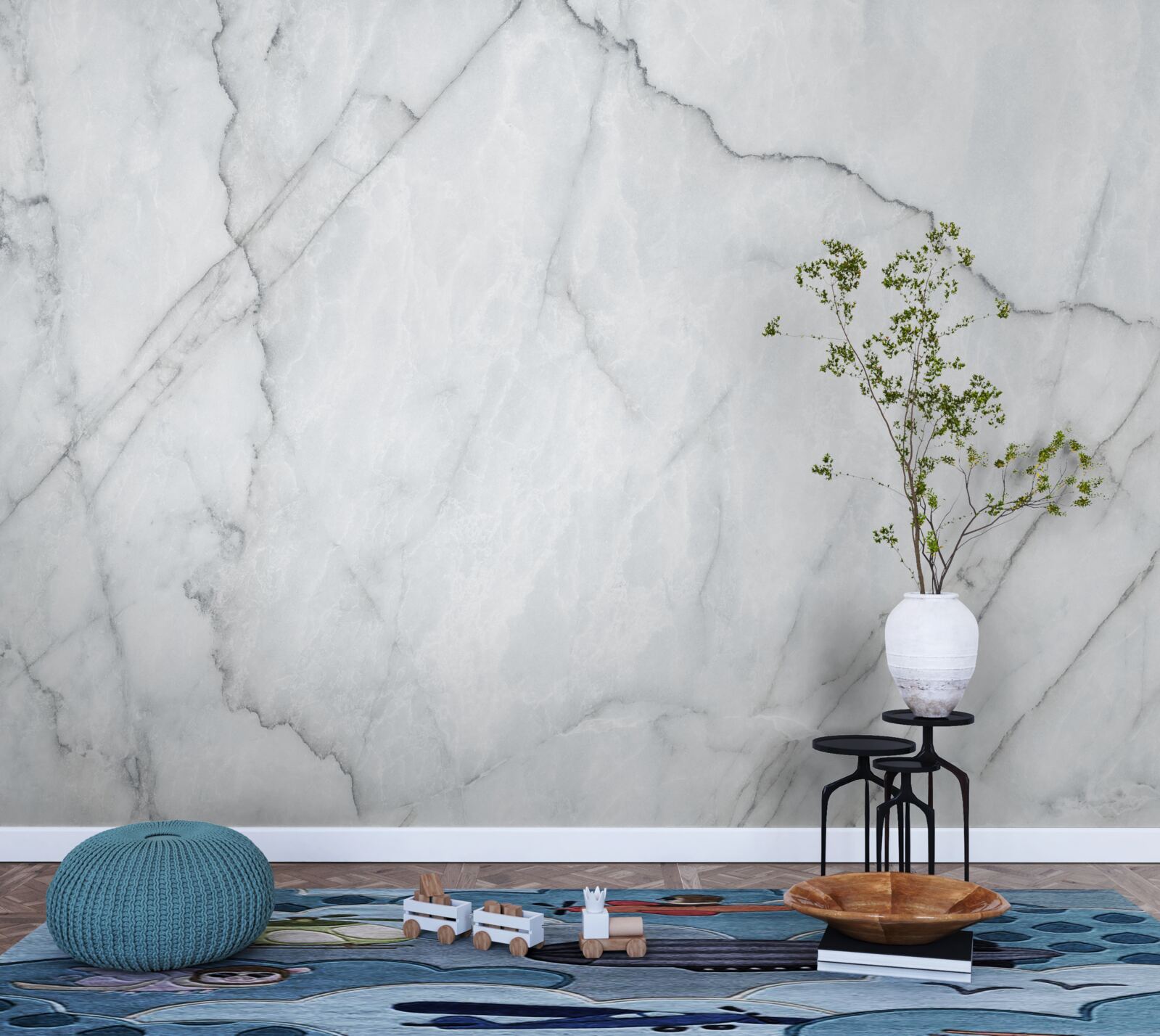 Papier peint marbre gris avec inserts noirs