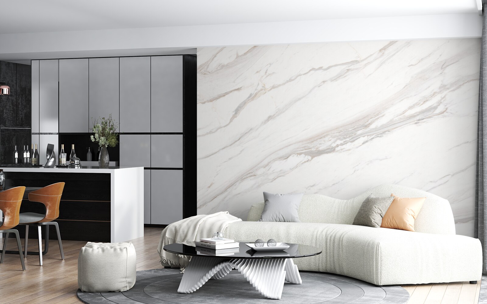 Papier peint marbre avec une délicate teinte dorée