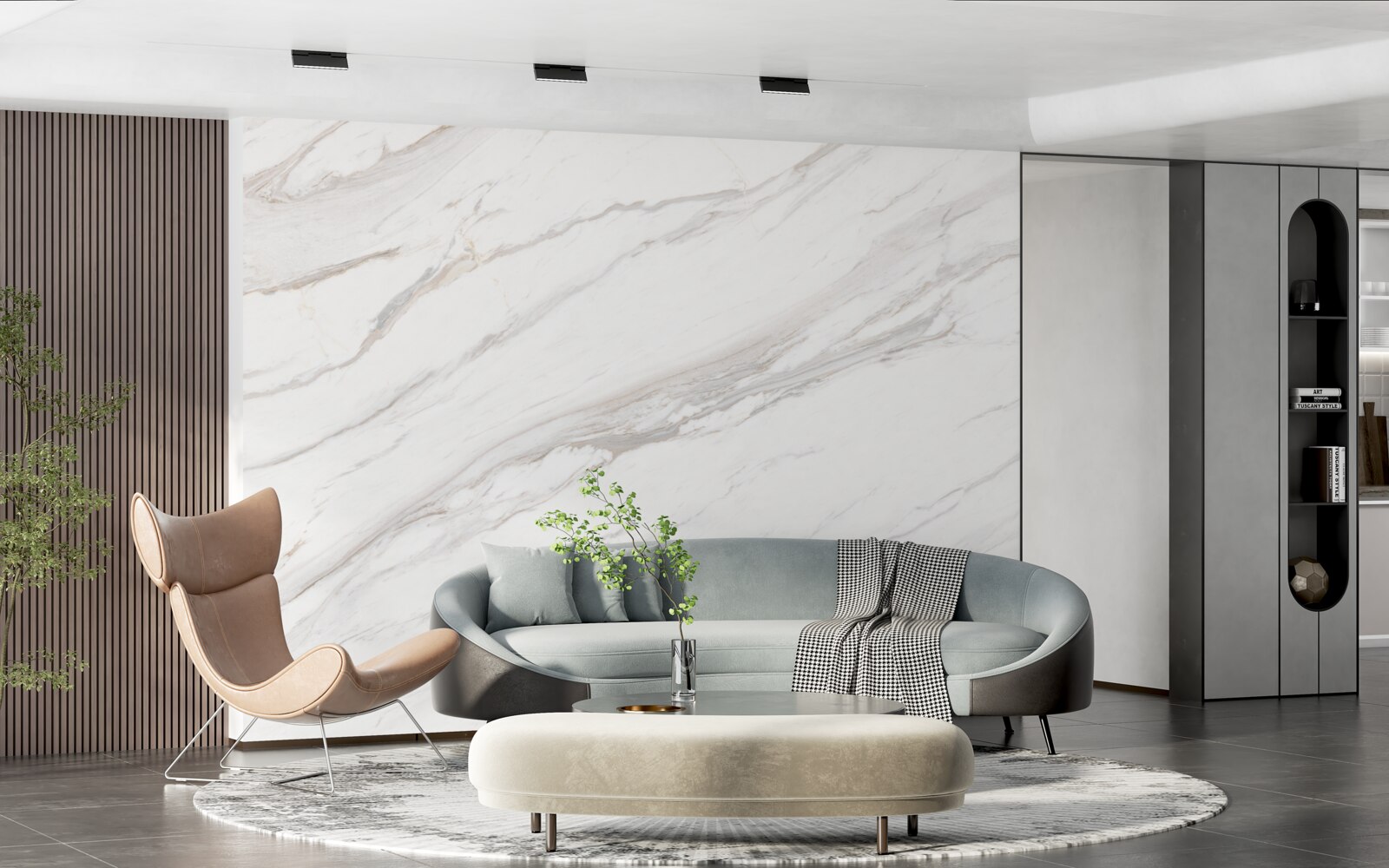 Papier peint marbre avec une délicate teinte dorée