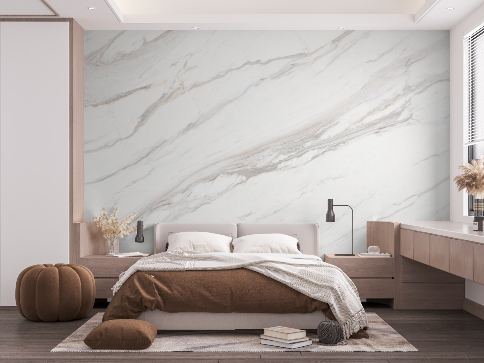 Papier peint marbre avec une délicate teinte dorée