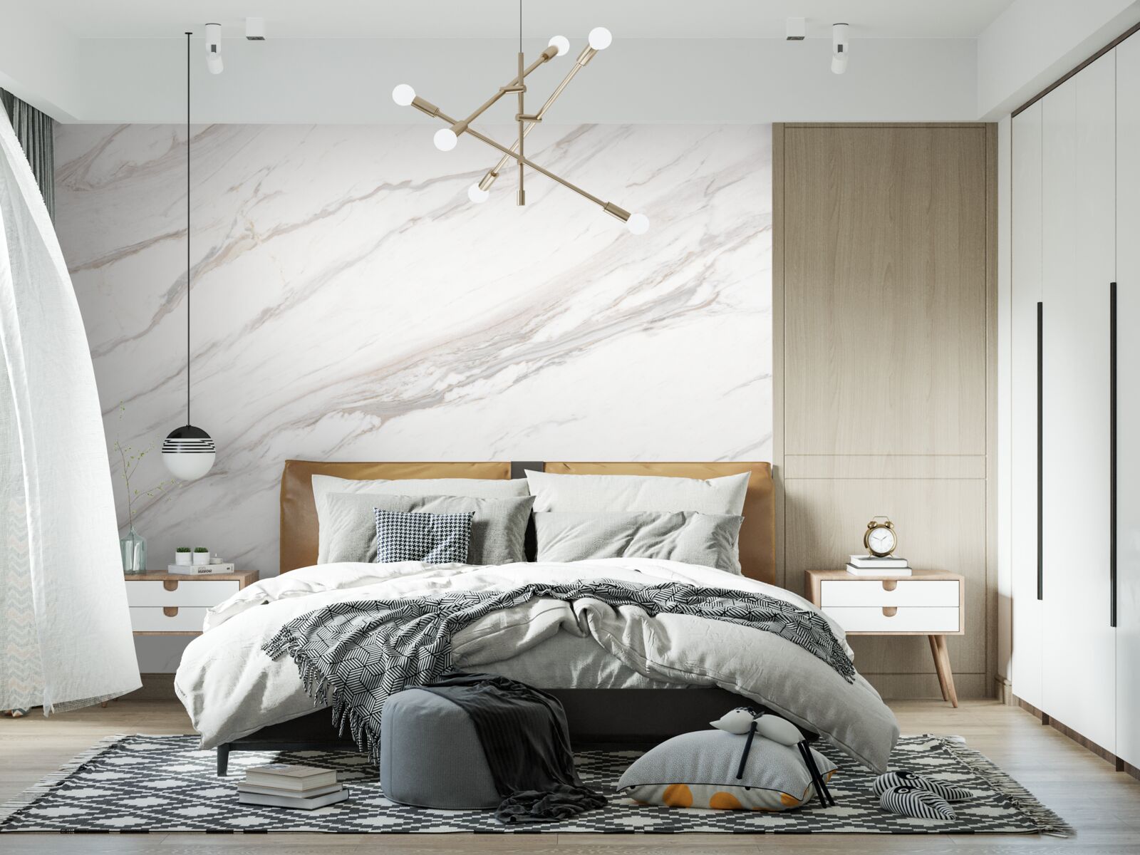 Papier peint marbre avec une délicate teinte dorée