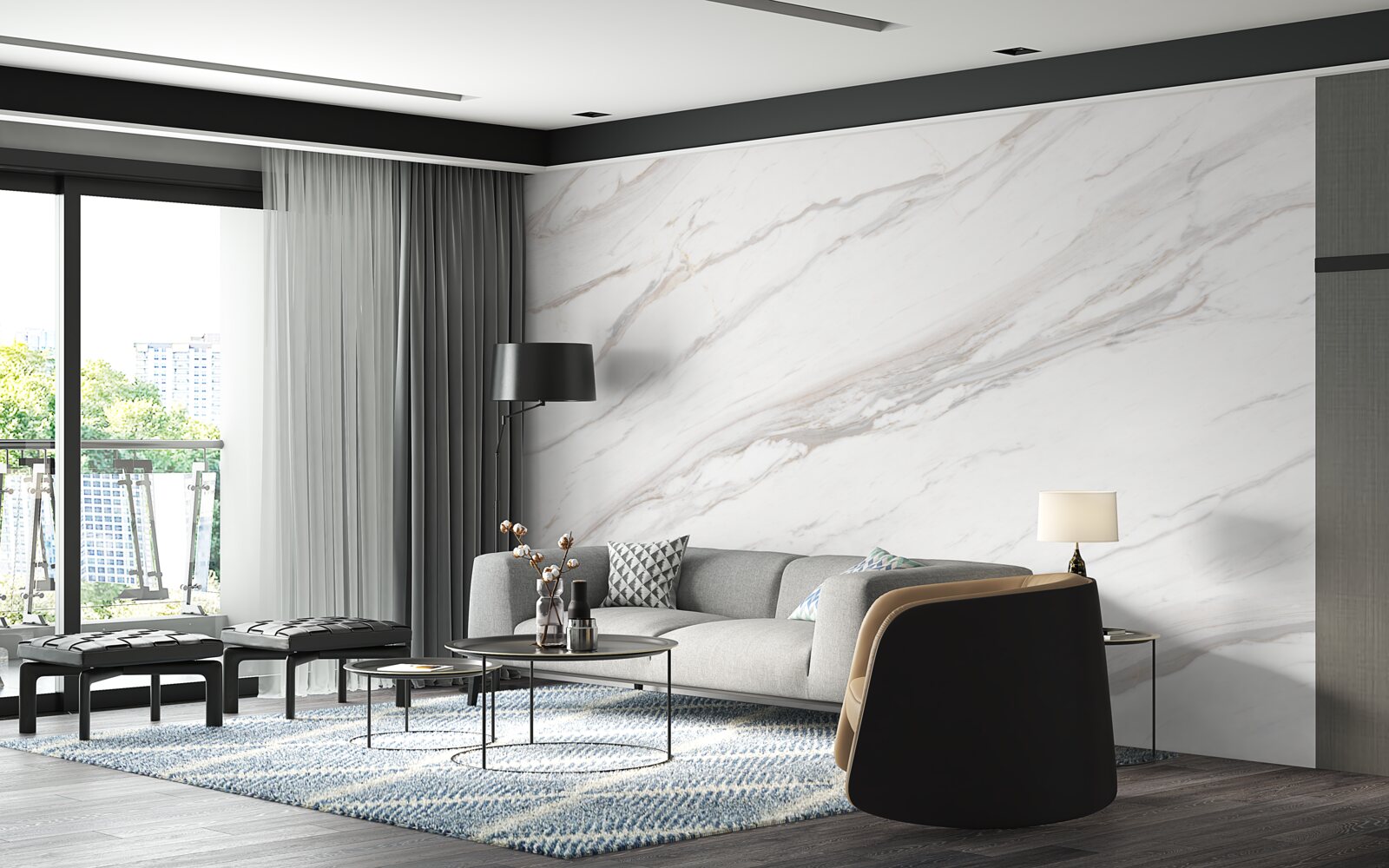 Papier peint marbre avec une délicate teinte dorée