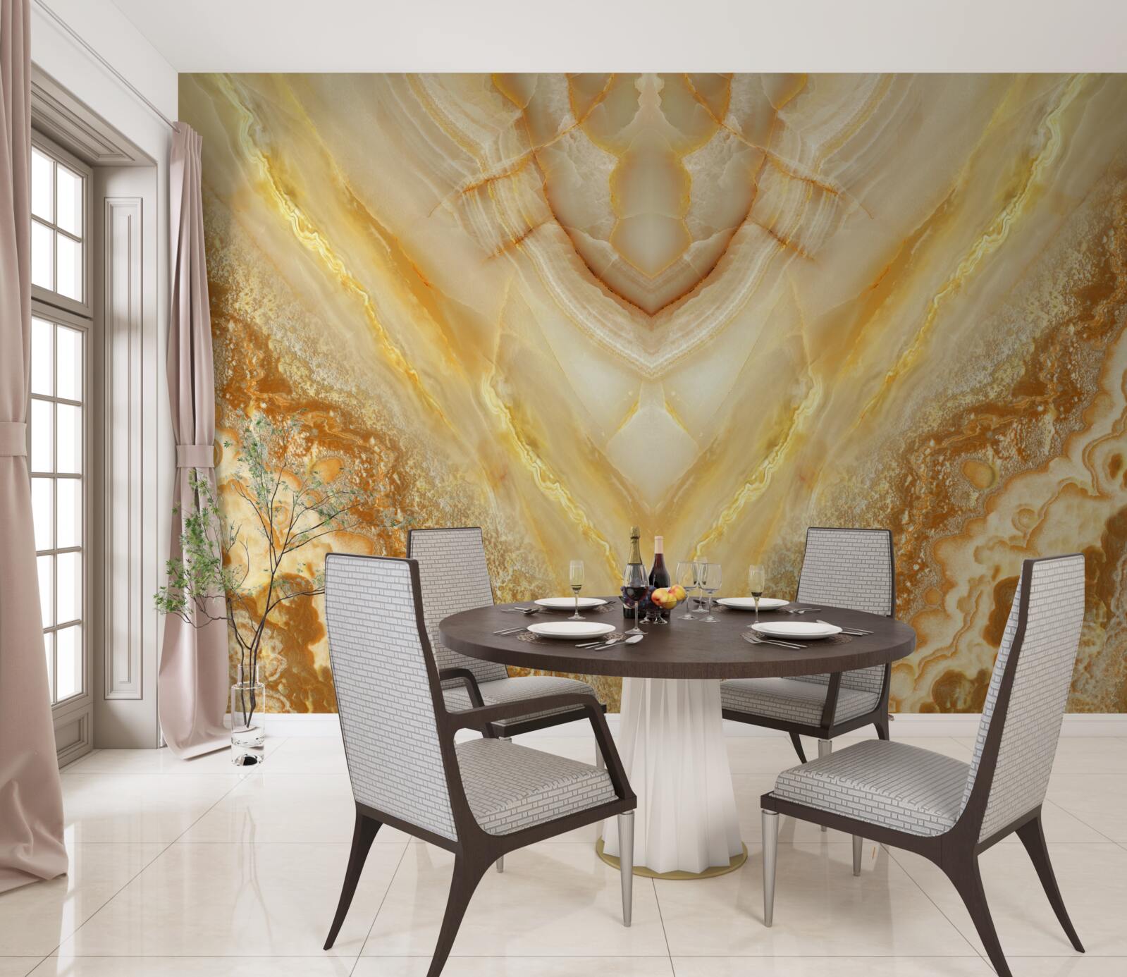 Papier peint tranche d'ambre sur fond de marbre