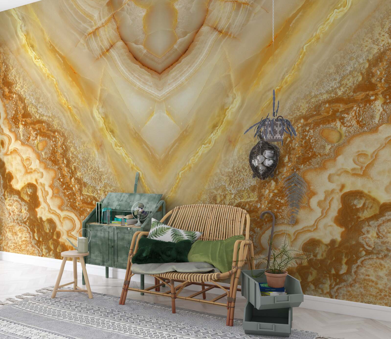 Papier peint tranche d'ambre sur fond de marbre