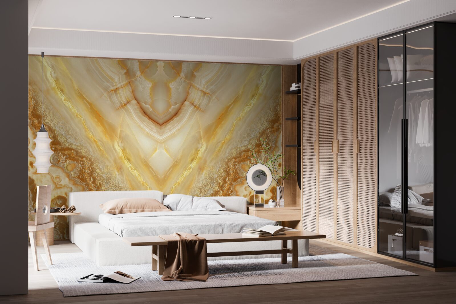 Papier peint tranche d'ambre sur fond de marbre