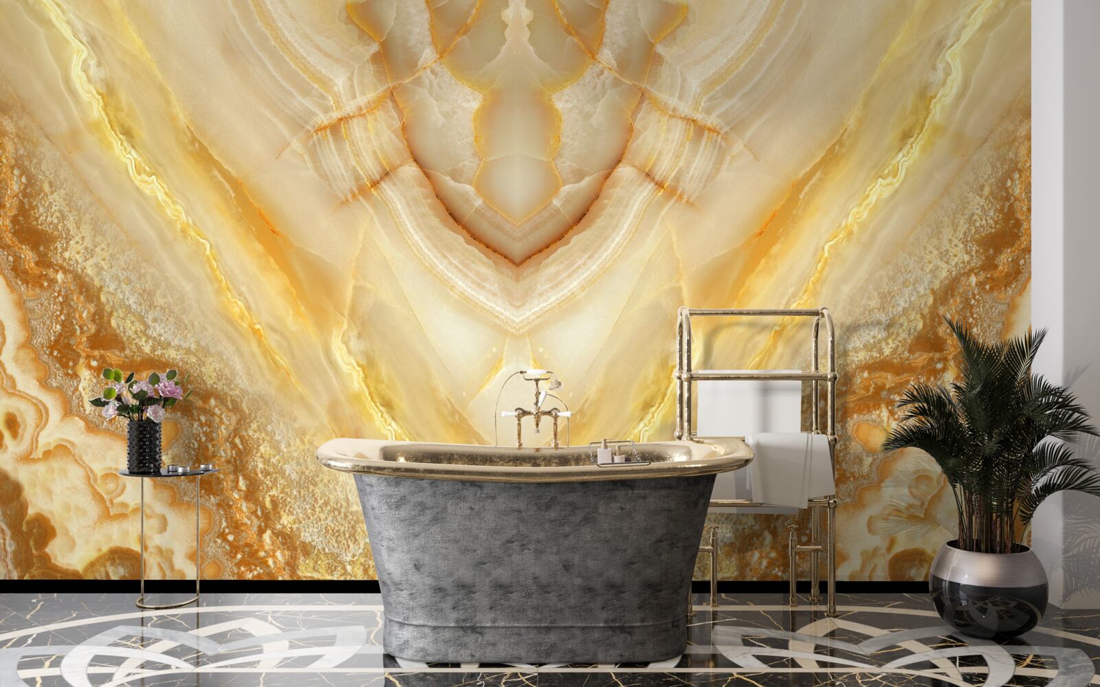 Papier peint tranche d'ambre sur fond de marbre