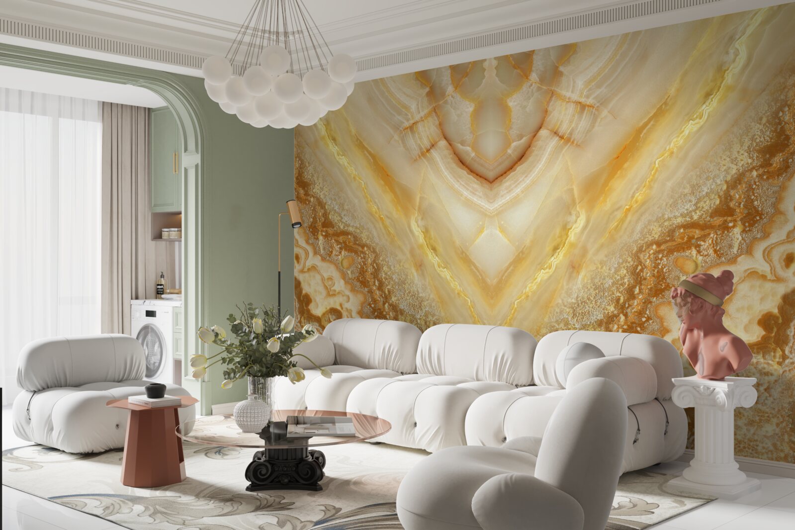 Papier peint tranche d'ambre sur fond de marbre