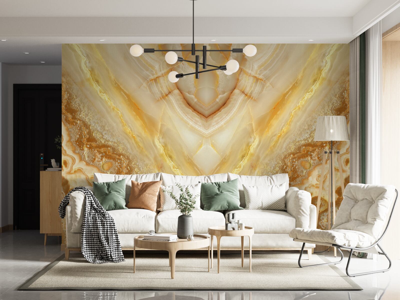 Papier peint tranche d'ambre sur fond de marbre