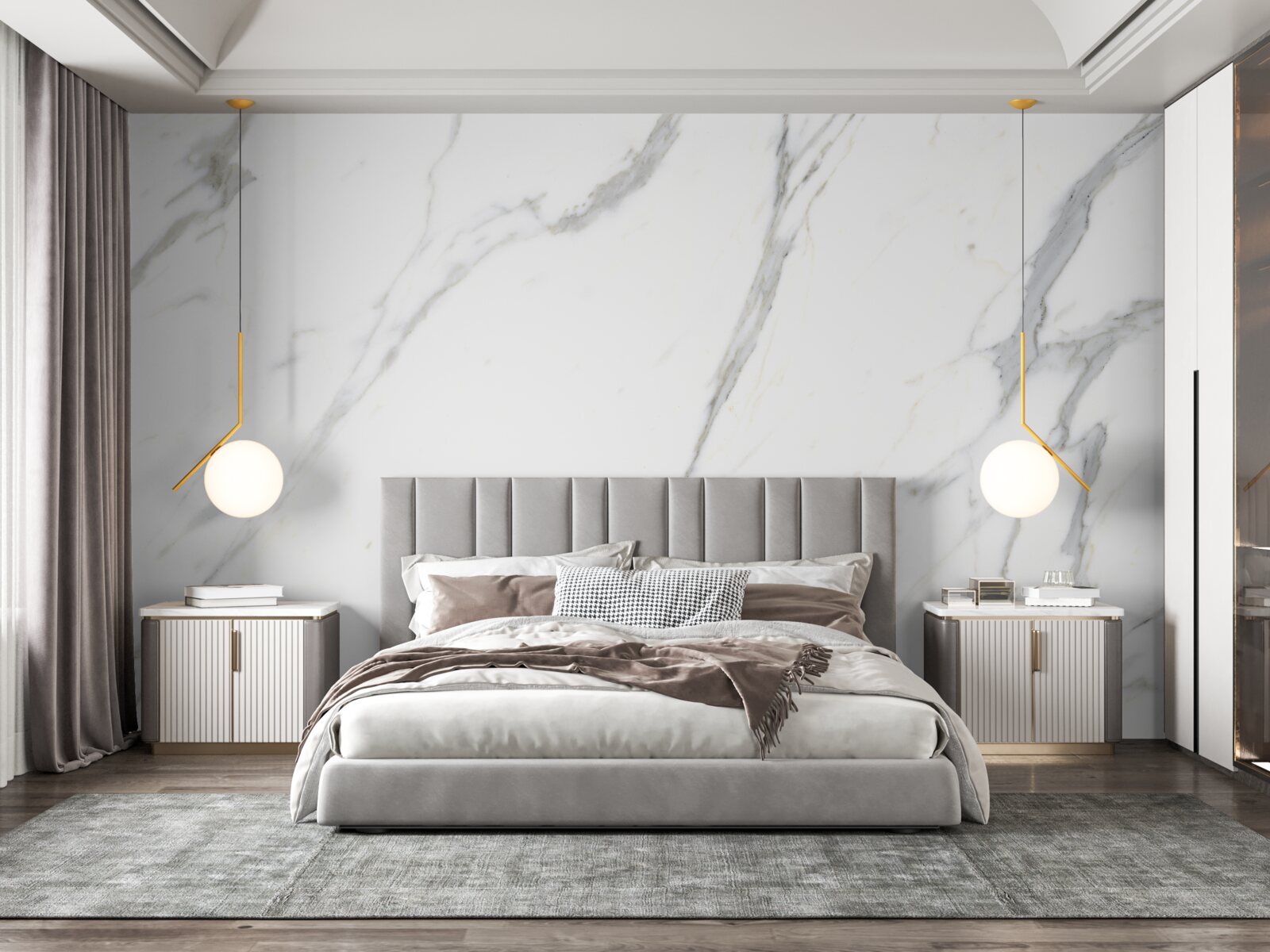 Papier peint Marbre blanc comme neige et courbes gracieuses