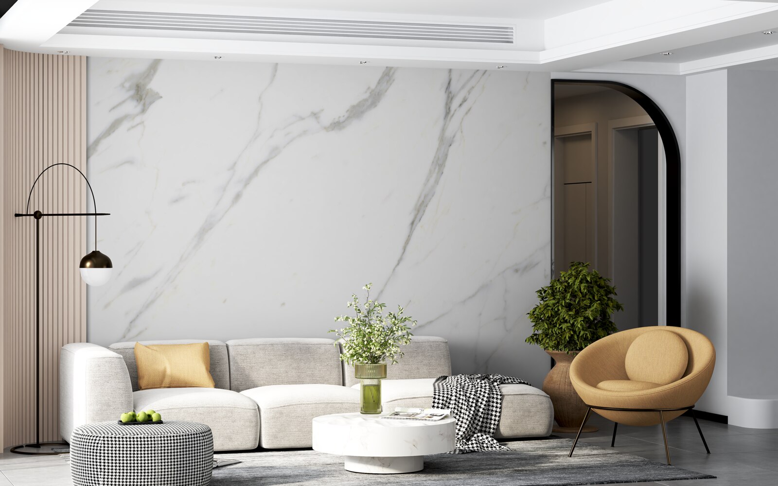 Papier peint Marbre blanc comme neige et courbes gracieuses