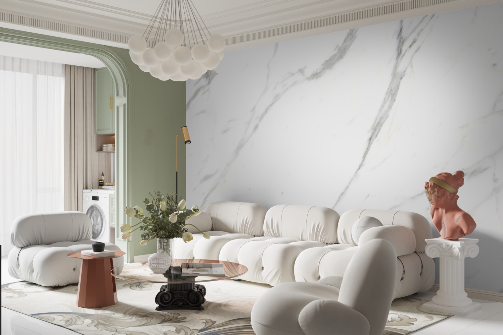 Papier peint Marbre blanc comme neige et courbes gracieuses