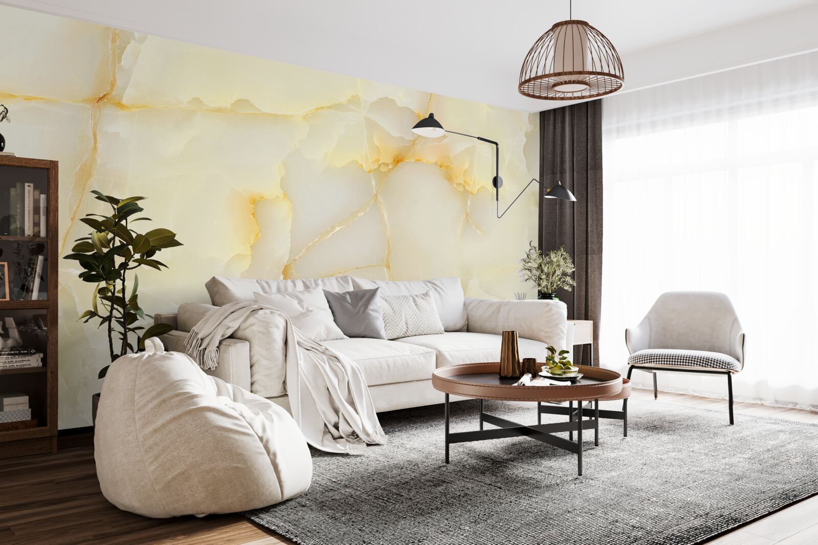 Papier peint marbre fin de couleur dorée