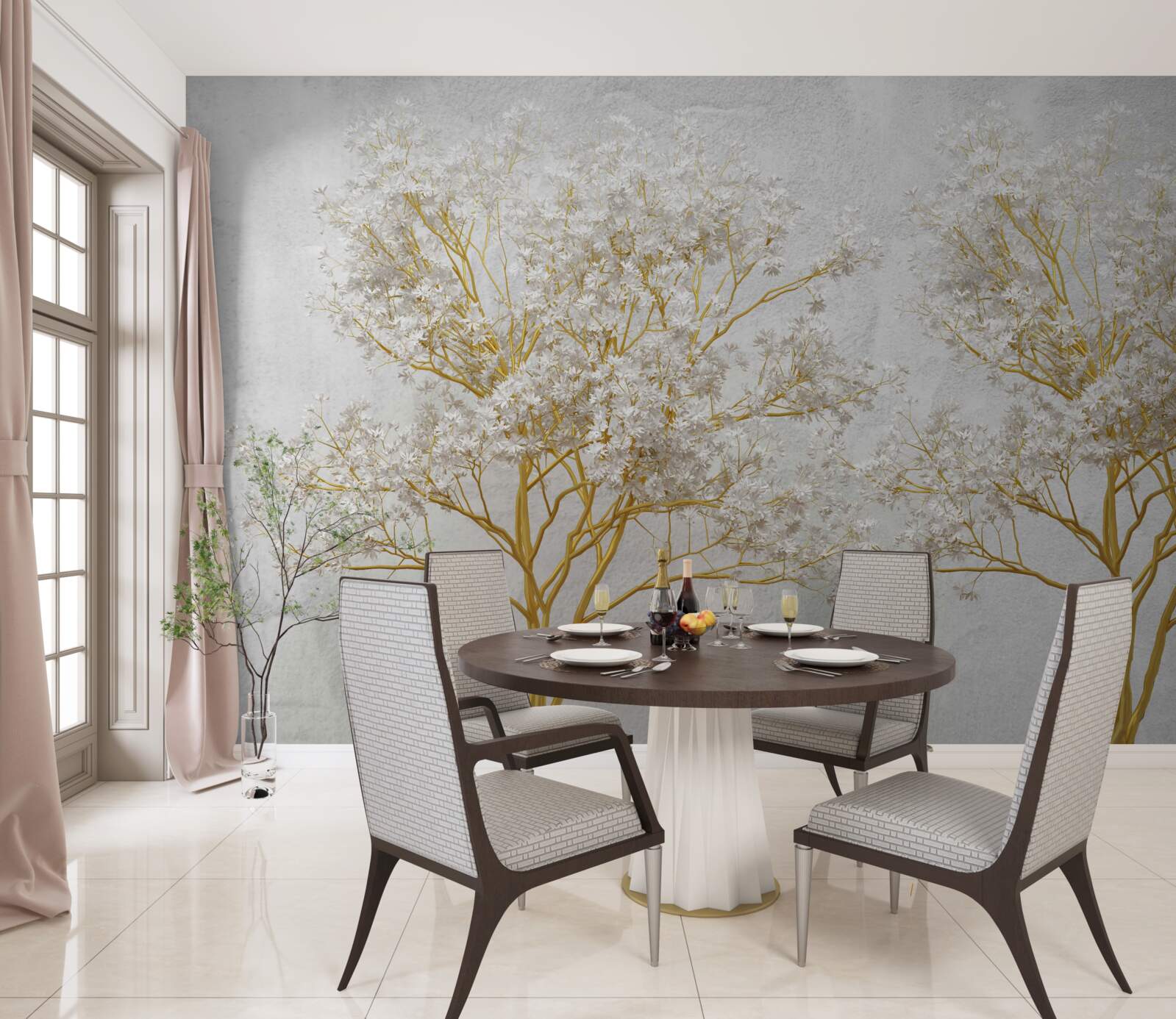 Papier peint arbres blancs en automne