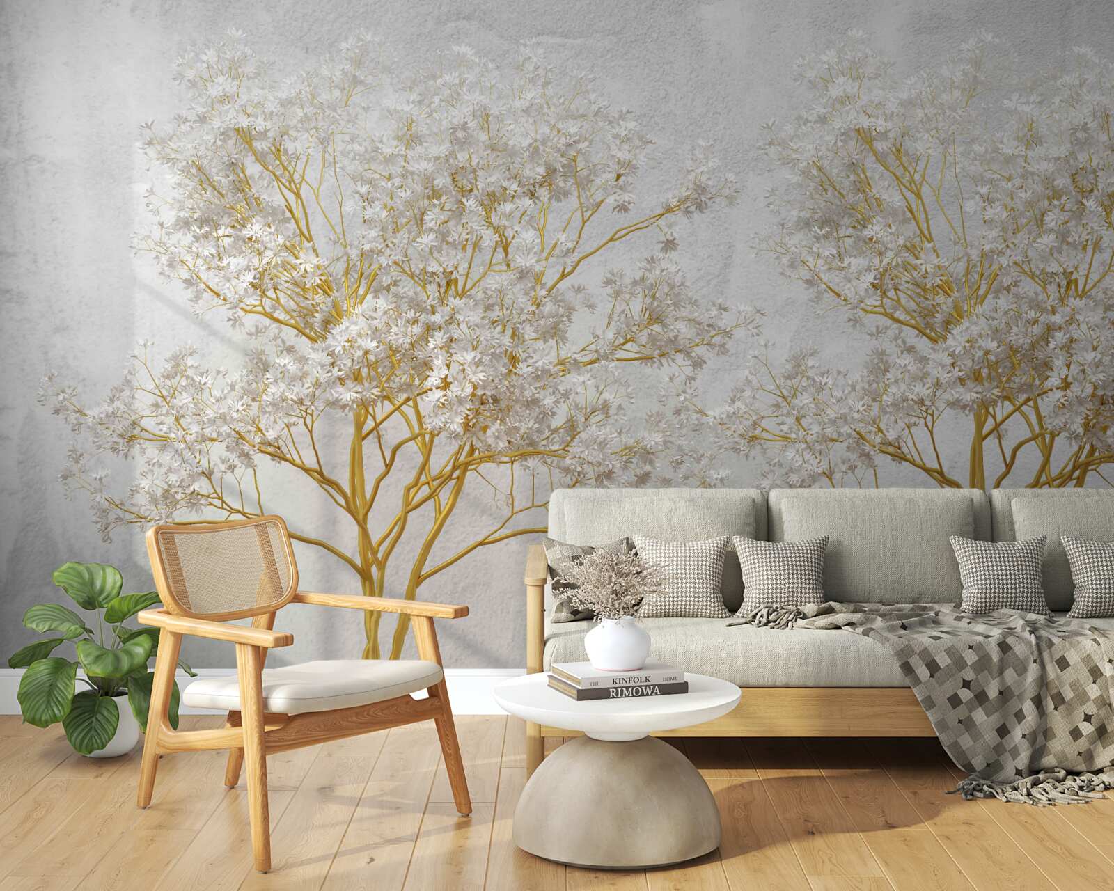 Papier peint arbres blancs en automne