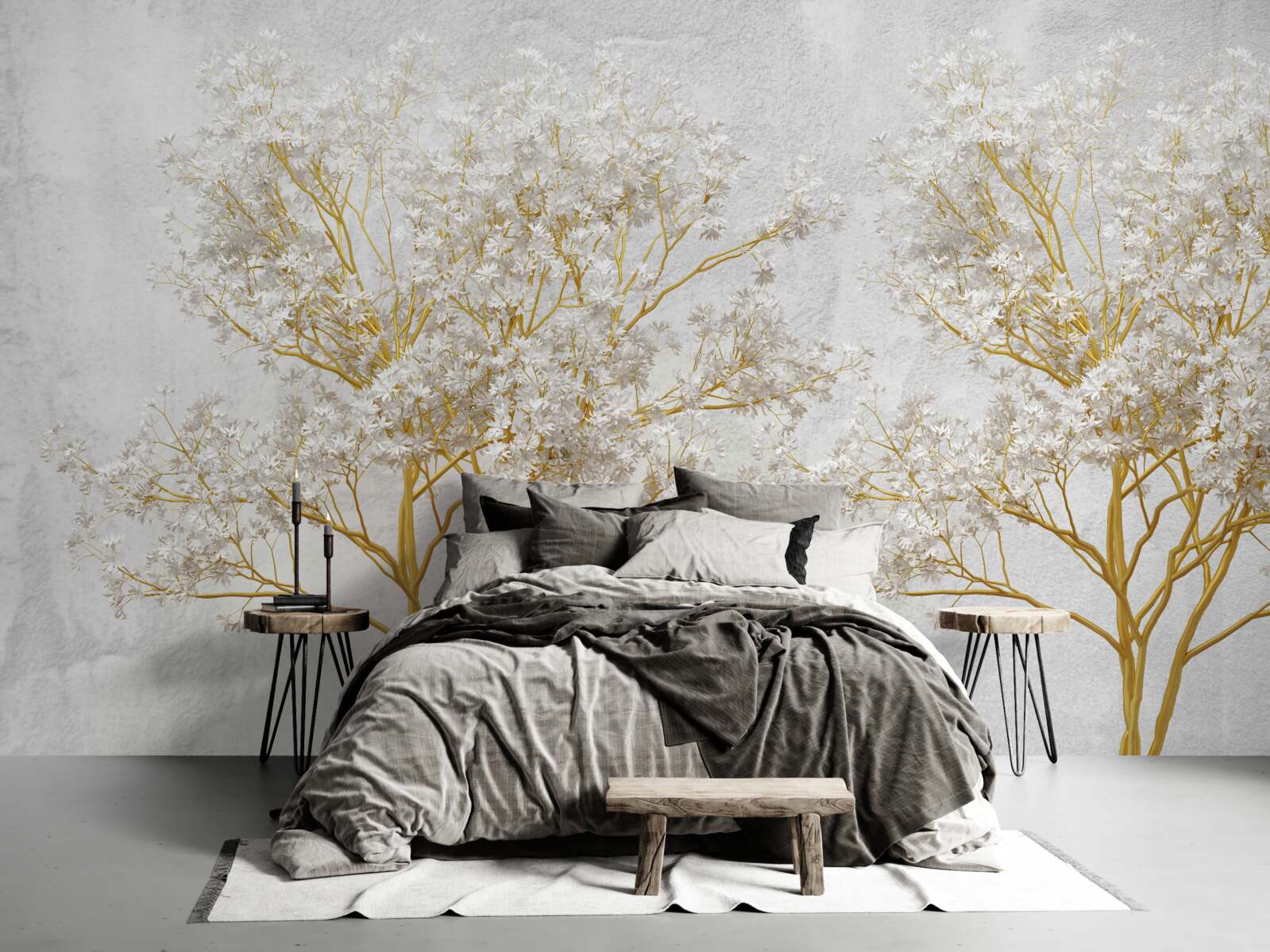 Papier peint arbres blancs en automne