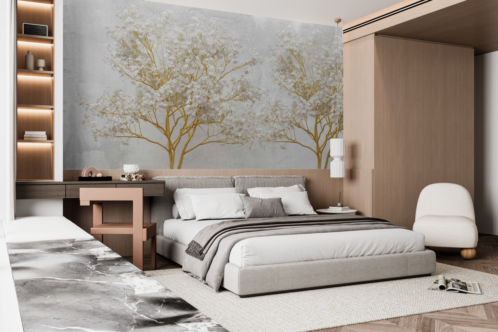 Papier peint arbres blancs en automne