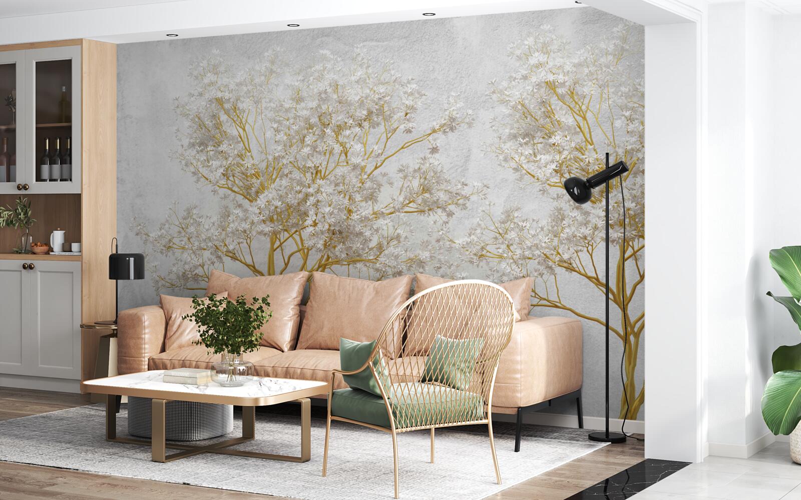 Papier peint arbres blancs en automne