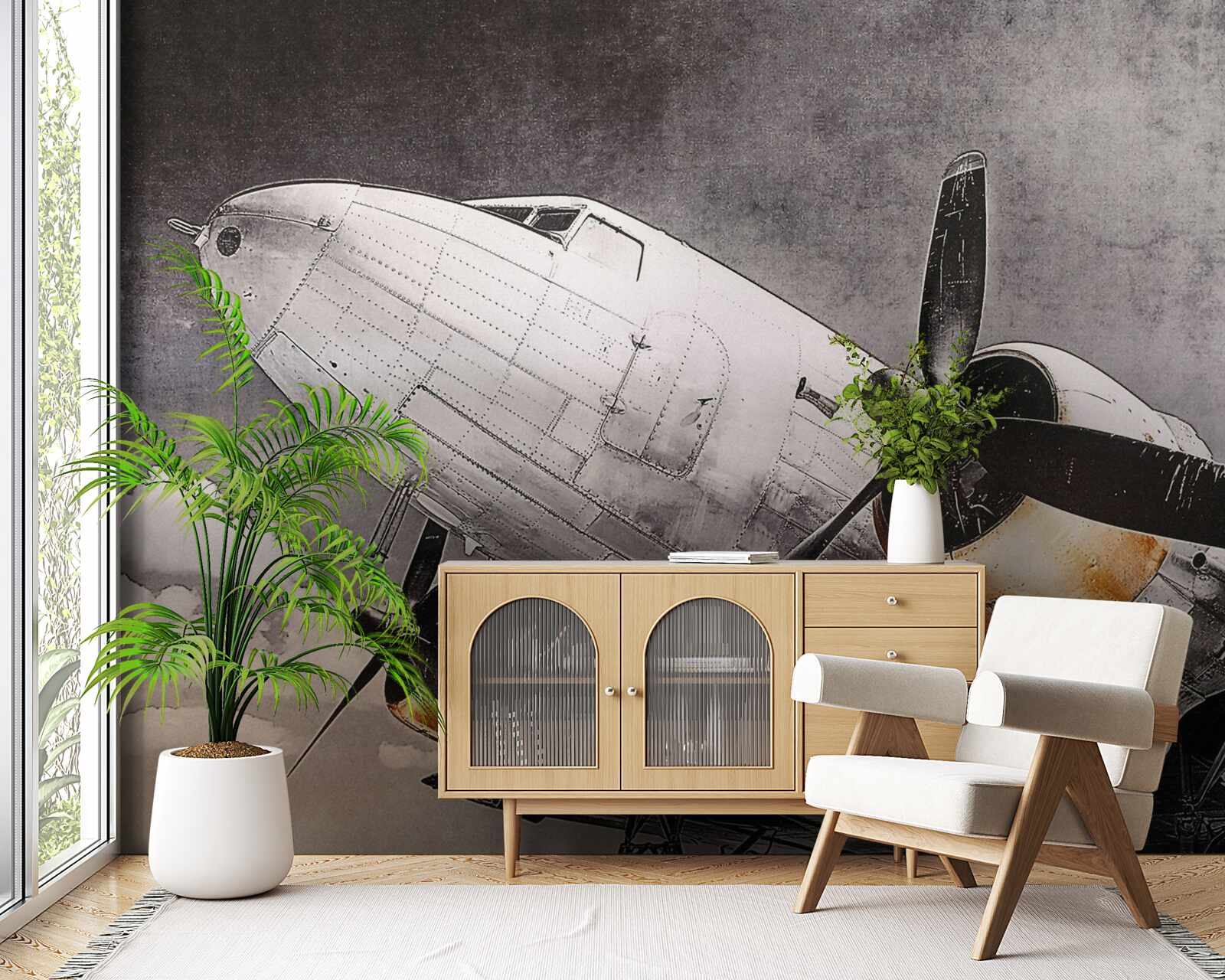 Papier peint aéronef représenté en blanc