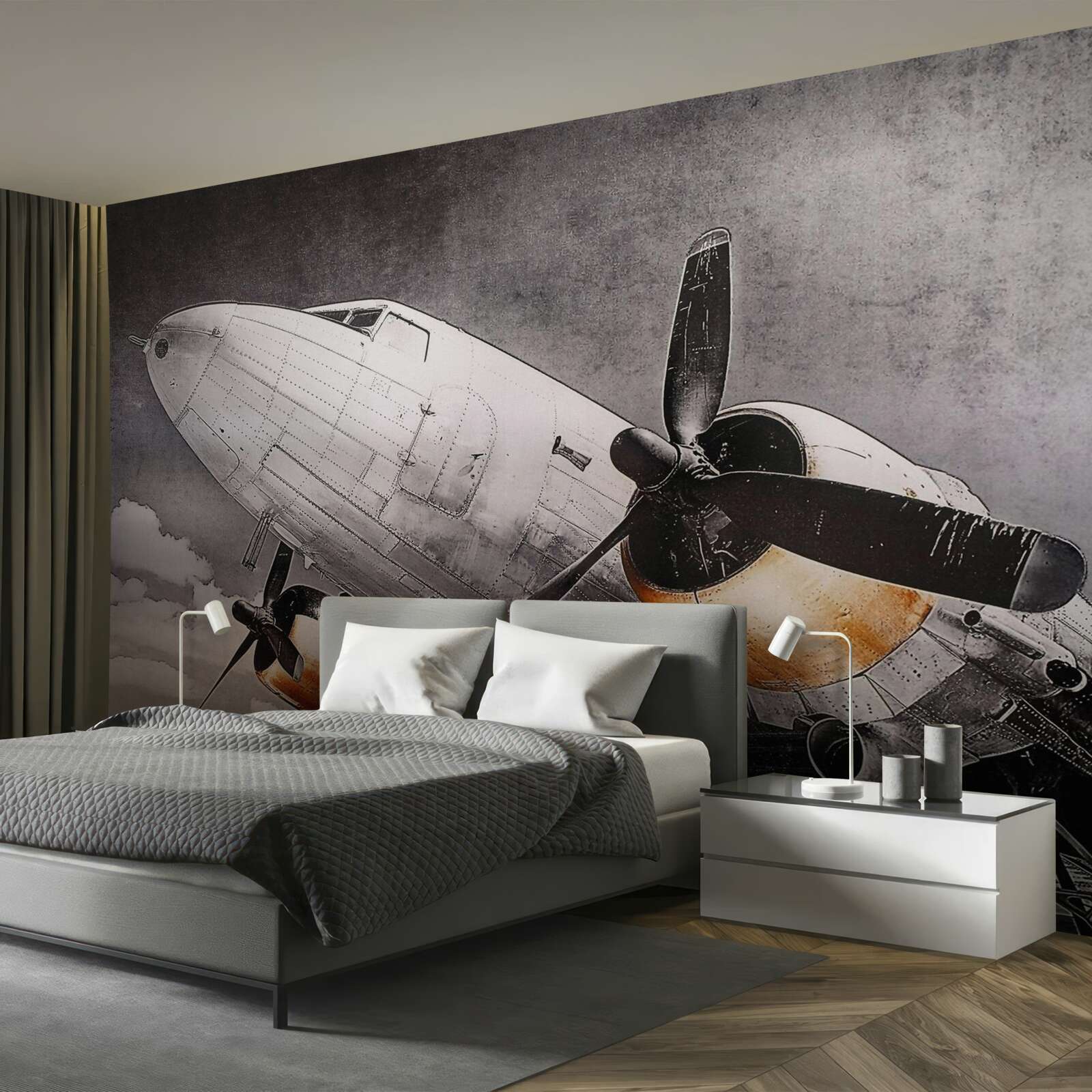 Papier peint aéronef représenté en blanc