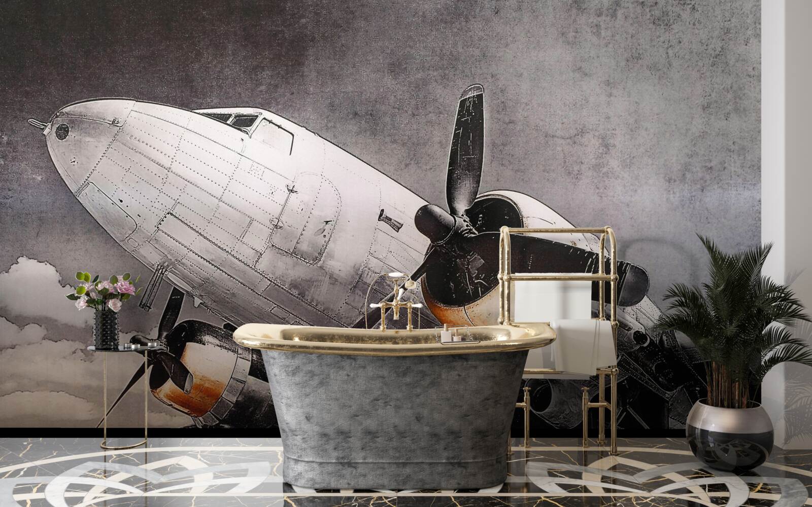 Papier peint aéronef représenté en blanc