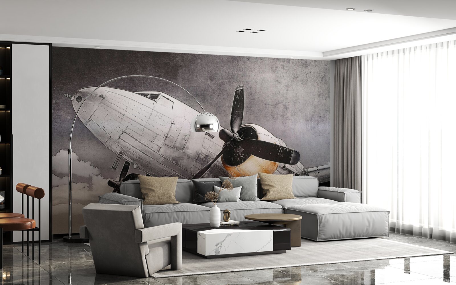 Papier peint aéronef représenté en blanc