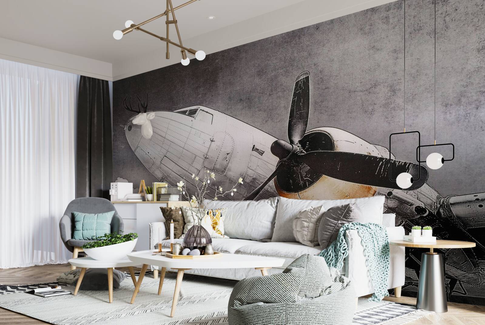 Papier peint aéronef représenté en blanc