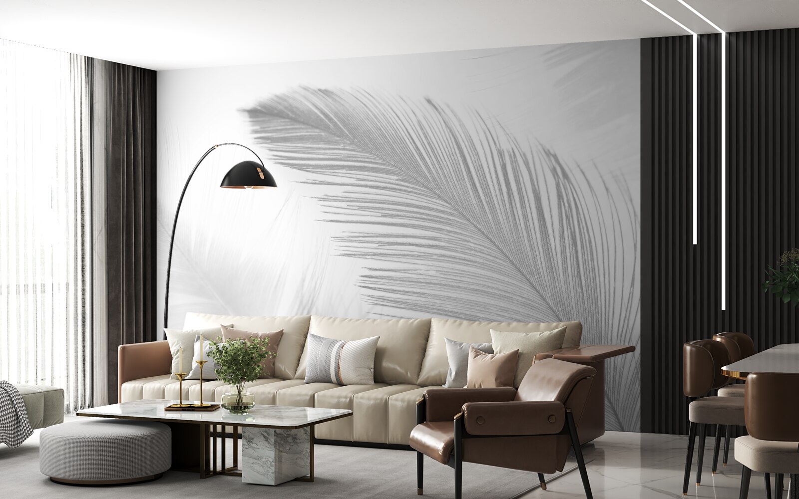 Papier peint deux grandes plumes brillantes