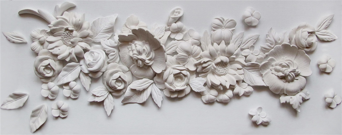 Papier peint relief avec fleurs blanches