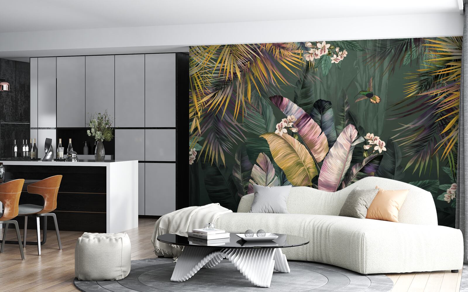 Papier peint Plantes à plumes dans une forêt nocturne