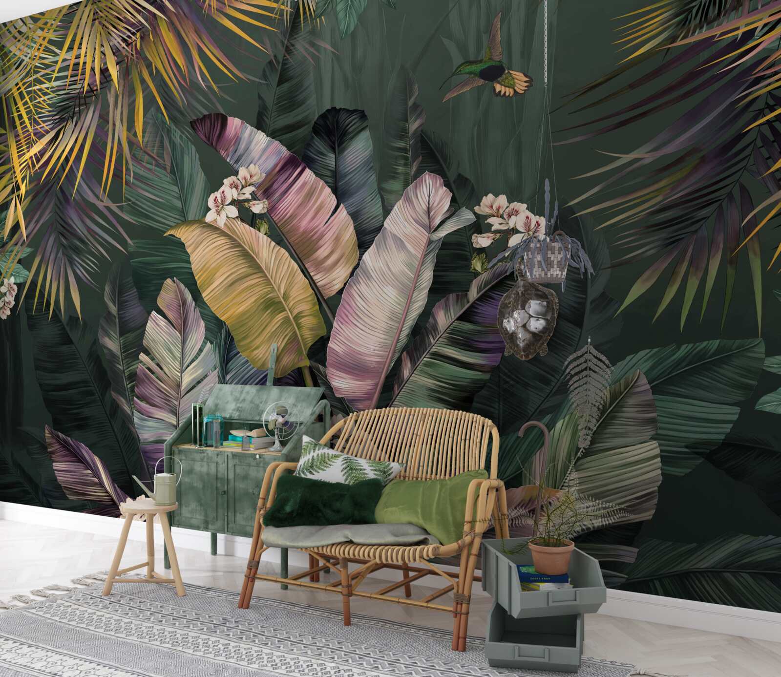 Papier peint Plantes à plumes dans une forêt nocturne