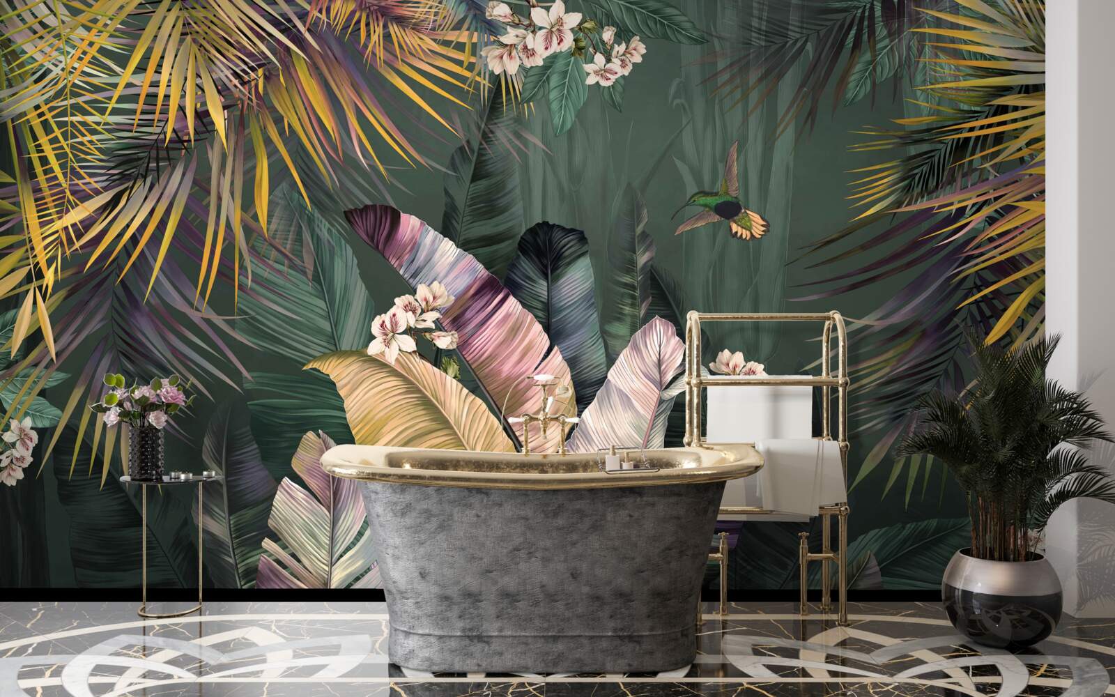 Papier peint Plantes à plumes dans une forêt nocturne