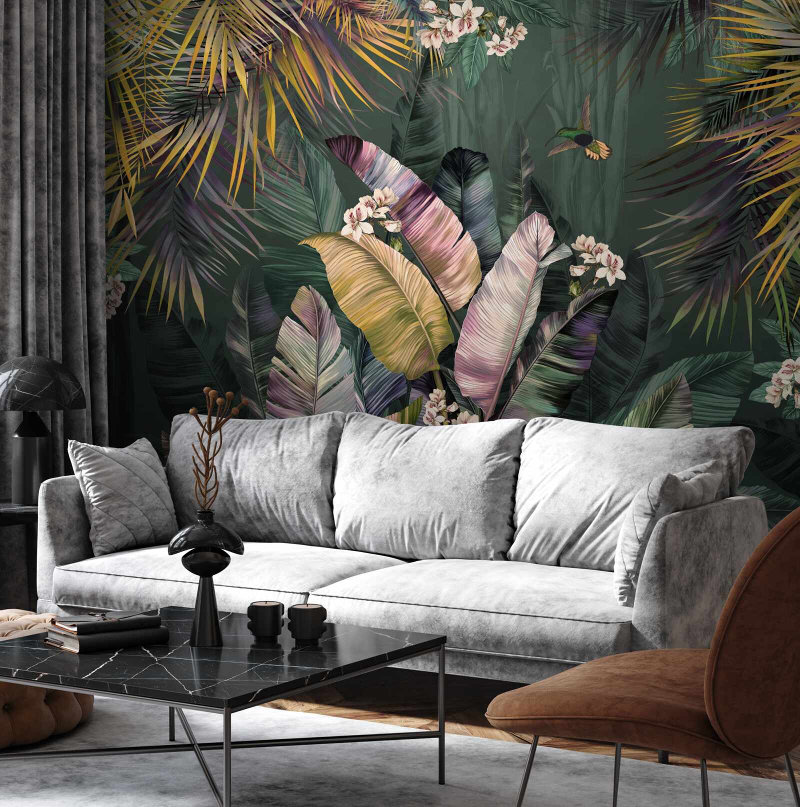 Papier peint Plantes à plumes dans une forêt nocturne