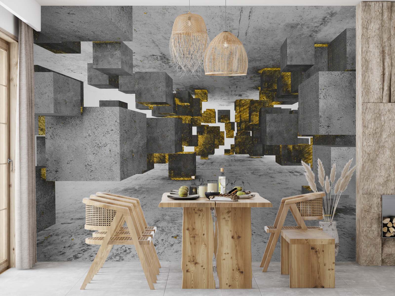 Papier peint chevilles flottant dans l'air avec détails dorés