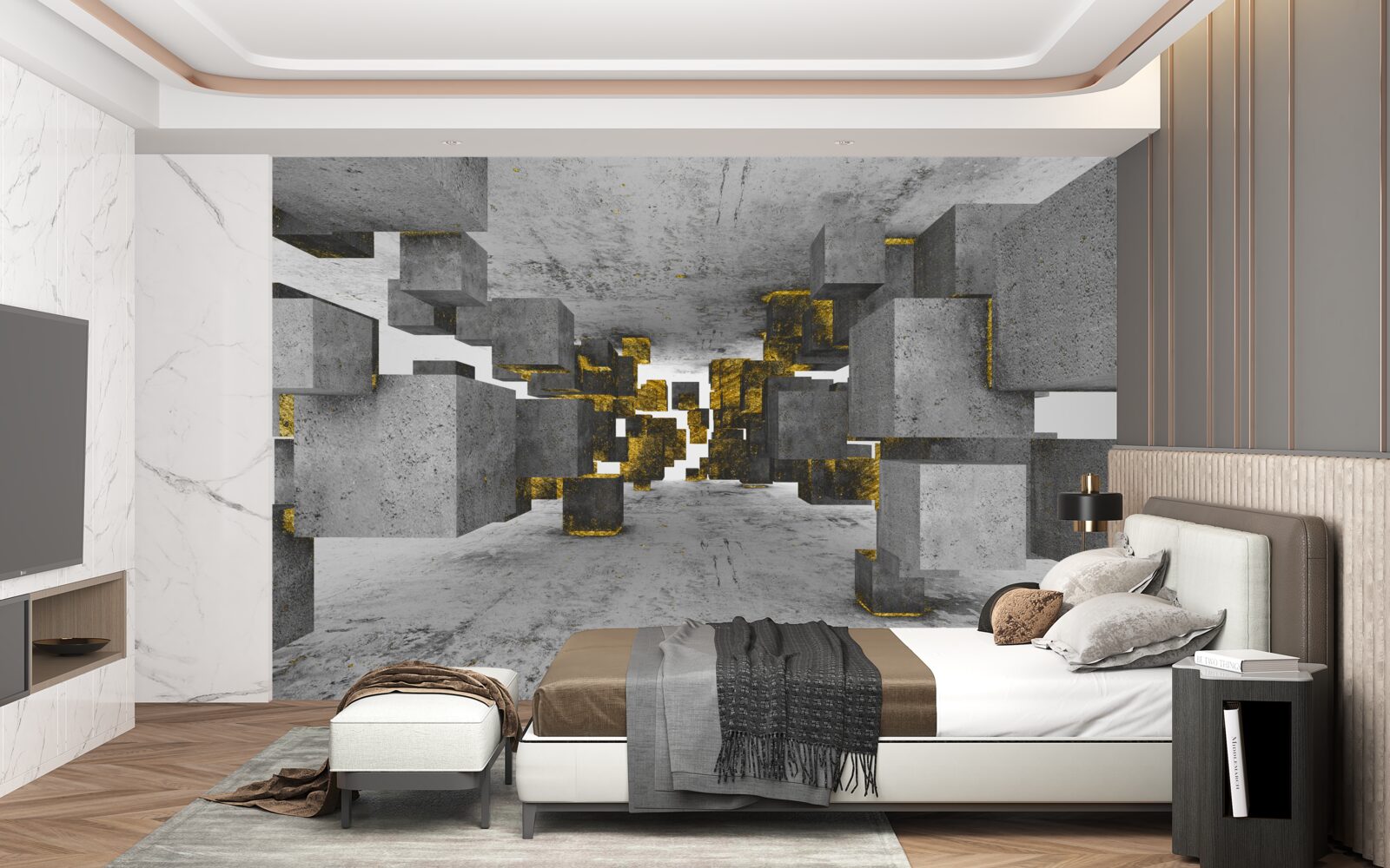 Papier peint chevilles flottant dans l'air avec détails dorés