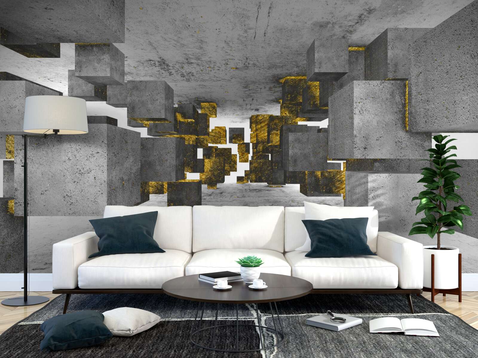 Papier peint chevilles flottant dans l'air avec détails dorés