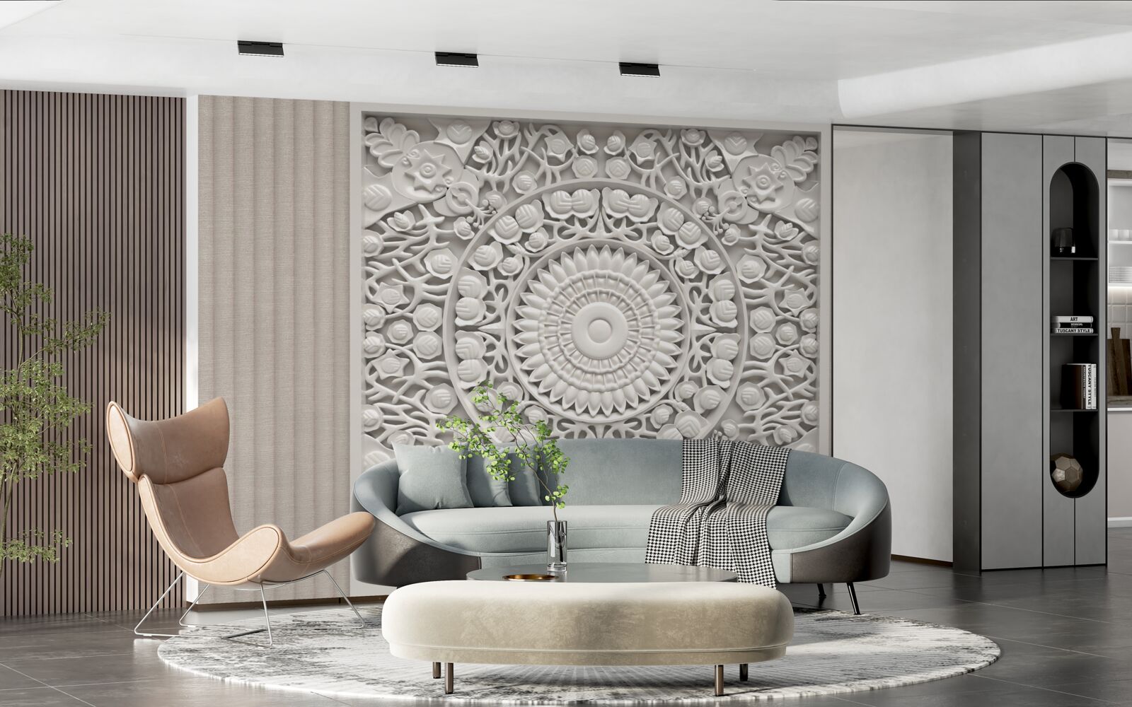 Papier peint volume en relief sur fond gris